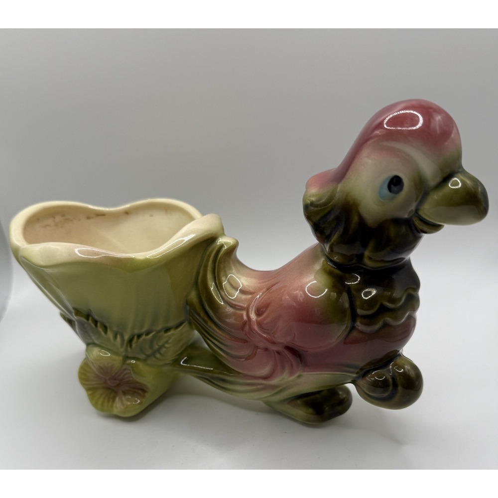 HULL POTTERY - Vintage 60‎ USA Parrot Flower Cart 1950s Planter - 9.5 x 6 x 4